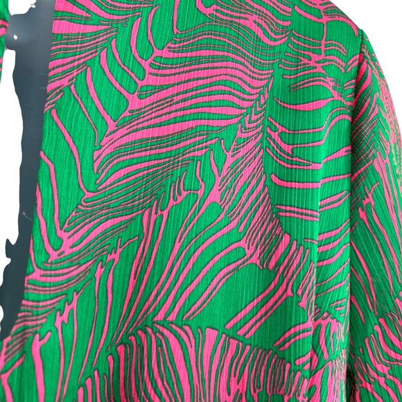 Intempo Leaf Tropical Print Long Sleeve Romper Green Pink Size Medium - Picture 9 of 13
